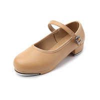 Chaussures de claquettes professionnelles pour femmes, en cuir noir et beige avec semelles intermédiaires en PU et plaques en aluminium, marque Octavia, pour la danse jazz.