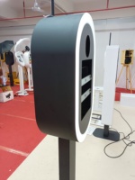 Photo Booth Oval Portabel untuk iPad dengan Ring Light, Stand Selfie Kompatibel Kamera DSLR untuk Acara Pesta Pernikahan
