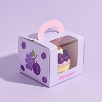 Boîte d'emballage en papier pour gâteau d'anniversaire de boulangerie personnalisée avec fenêtre transparente et poignée pour desserts