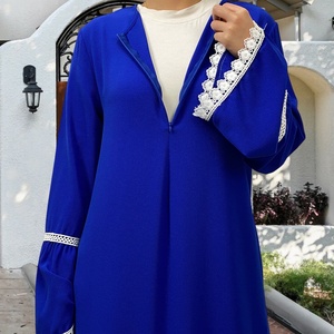 Robe d'été 2025 populaire en mousseline bulle avec bordure en dentelle à fleurs blanches, design modeste pour femme, usage quotidien, prix abordable - Product Image 2
