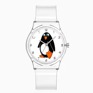 Cô gái trẻ em đồng hồ dễ thương chim cánh cụt tùy chỉnh in ấn Đồng hồ quay số và dây đeo đồng hồ Đồng hồ OEM