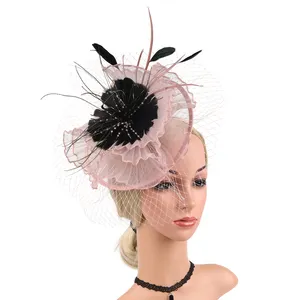 Topi Fascinators Bulu Bunga Ikat Kepala Jepit Rambut Topi Derby untuk Wanita Pesta Teh