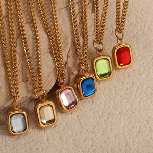 Collar de Acero Inoxidable Chapado en Oro de 18k Resistente al Agua con Piedra de Nacimiento Zodiacal Colorida de Circonio, Joyería de Piedra de Nacimiento de 12 Meses - Product Image 4