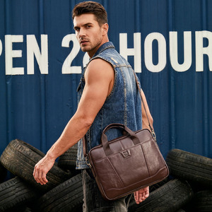 Sac pour ordinateur portable BULLCAPTAIN 15 pouces en cuir de vache véritable, style classique rétro, pour le travail et les affaires, logo personnalisé, haute qualité, portable, OEM, ODM - Product Image 2