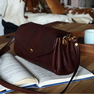 Genuine Leather Women's Mini <b>Bag</b> Coffee Brown Crossbody Shoulder <b>Bag</b> With Button Decoration For Everyday Use - Product Image 4