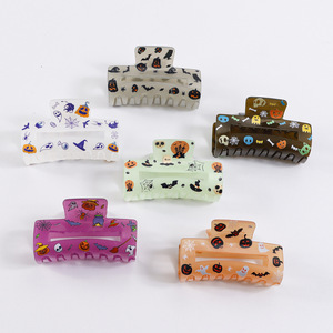 Fermaglio per capelli quadrato con stampa fantasma e <span class=keywords><strong>ragno</strong></span> di Halloween, accessorio geometrico personalizzabile con logo, per chignon <span class=keywords><strong>da</strong></span> donna - Product Image 6