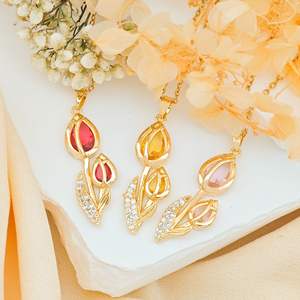 Collar DE FLOR DE Zirconia de tulipán de moda para mujer Collar con colgante chapado en oro de 18 quilates de acero inoxidable Joyerí<span class=keywords><strong>a</strong></span> impermeable - Product Image 2