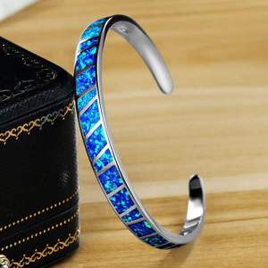 Brazaletes de moda de ópalo azul cuadrado geométrico, brazalete de joyería de alta calidad para hombres y mujeres, Pulseras de regalo de fiesta al por mayor al mejor precio - Product Image 5