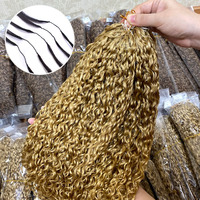 Extensiones de Cabello Humano Rizado Kinky Pre-Separadas, Sin Nudos, en Espirales Pequeñas Reutilizables, Color Rubio Miel