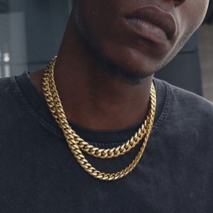 <span class=keywords><strong>Collana</strong></span> in acciaio inossidabile con catena a maglia cubana spessa Hip-Hop Miami per <span class=keywords><strong>uomo</strong></span> donna bracciali con gioielli placcati in oro 18 carati - Product Image 4