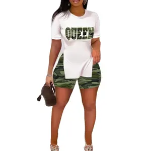 Summer Suits Printed Letters Split Skirt Short Sleeve Women Two-piece Outfit Factory Selling High Quality New Clothing Woman