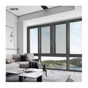 Aluminium Casement Window House Glass With Mosquito Net Grill Design