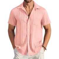 Kemeja Pantai Pria Kasual Motif Garis Bahan Spandex/Polyester Ukuran XXL Dapat Dicuci Mesin Bernapas Lengan Pendek Kancing