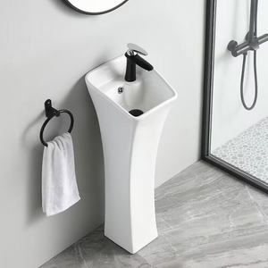 <span class=keywords><strong>Lavabo</strong></span> sur pied en céramique monobloc intégré, style nordique simple, pour salle de bain, hôtel, gîte - Product Image 4