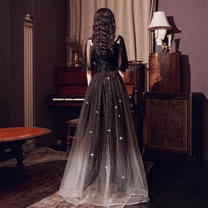 Evening Gown For Women Gradient Black Tulle Sweetheart Neckline Empire Waist Vintage Style Banquet Dress - Product Image 4