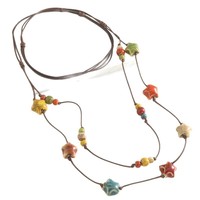 Collier en céramique vintage, long, coloré, à double rangée de perles en porcelaine empilées, chaîne de pull, pendentif bohème vintage, bijoux