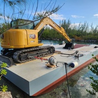Plateforme de travail flottante modulaire avec pieds de support |   Plateforme flottante pour opération d'excavation et de forage en zone humide