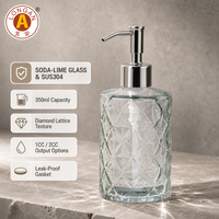 Distributeur de savon en verre commercial de 350 ml, bouteille avec pompe en acier inoxydable SUS304, distributeur de comptoir