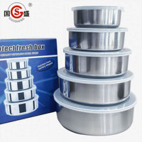 5 Pcs Set Pemanas Makanan Stainless Steel Kotak Masak Dapur Stoples Casserole yang Dapat Dipanaskan WQ Wadah Penyimpanan Makanan Dengan Tutup Plastik