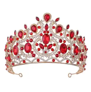 6/Warna Diskon Besar Mode Baroque Mahkota Besar Tiara Kontes Berlian Mewah Mahkota Pernikahan untuk Pengantin
