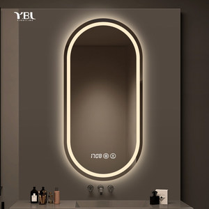 <span class=keywords><strong>Miroir</strong></span> de salle de bain intelligent et moderne, minimaliste, anti-buée, ovale, mural, avec éclairage tactile, pour maquillage et lavabo - Product Image 2
