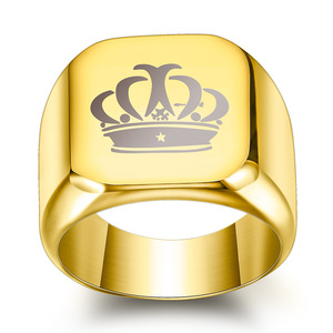 Crown Titanium Steel <b>Ring</b> 18mm Men's Wedding Band Stainless Steel Simple Personalized Laser Engraving Blue Black Gold <b>Silver</b> - Product Image 3