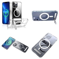 Casing Magnetik Transparan Pelindung dengan Stand untuk iPhone 11 12 13 14 15 16 Pro Max 17 Air Plus, Kompatibel dengan Pengisian Daya Nirkabel
