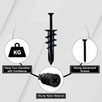 Kit d'ancres pour cloisons sèches en nylon noir avec finition zinc, vis à tête plate autoperceuses # 8 crochets robustes de 75 lb pour suspendre des plaques de plâtre