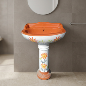 Juego de Lavabo de Cerámica Vinus con Impresión de Doble Color y Pedestal Completo Decorativo - Product Image 1