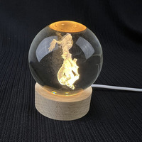 MH-SJ099 3D Laser LED boule de cristal lumineuse bois led lumière base cristal laser Dragon chinois