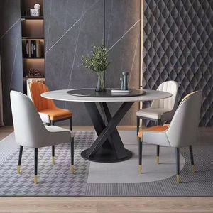Juego de Comedor Moderno Convertible de Piedra Sinterizada con 6 Sillas, Plato Giratorio Lazy Susan, Base de Acero al Carbono, Ensamblado, para Familias Grandes - Product Image 4