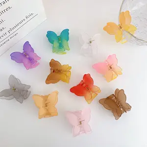 Großhandel clips haar candy farbe-HC090C Neues Design Haar klauen clip Transparent Frosred Butterfly Haar klaue Mode Jelly Candy Color Damen Haarschmuck