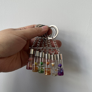 Creative Gift Glass Wishing Bottle Keychain with Artificial Flower Modeling