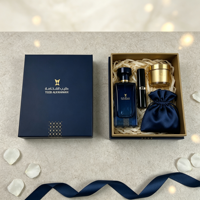 Coffret Cadeau de Luxe Bleu Marine Personnalisé avec Couvercle et Base pour Hommes, Idéal pour Cologne, Parfum Oud Arabe, Emballage Cadeau d'Entreprise Haut de Gamme