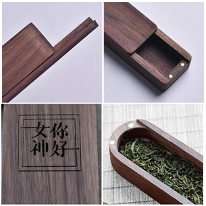<b>Black</b> Walnut Wood Tea <b>Box</b> 15x6x3cm Portable Mini Rectangular For Travel And Business Trips - Product Image 4