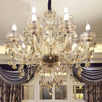 Grand Lustre Moderne Économique en Verre et Cristal, Finition Chrome, Source LED Dimmable, Style Européen Français
