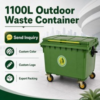 Poubelle commerciale en plastique HDPE de 1100 L, robuste, à 4 roues, écologique, pour usage intérieur/extérieur, bac à déchets mobile avec couvercles