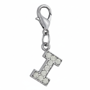 Ciondolo a forma di lettera I in cristallo placcato argento con pietre trasparenti per la creazione di gioielli - Product Image 2