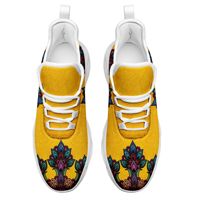 Chaussures de course personnalisées en gros à semelle à lame imprimée mandala jaune, respirantes en maille, avec nom personnalisé, baskets de sport décontractées