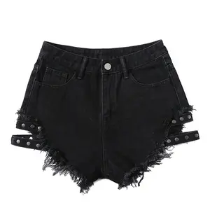 Fashion Tight Bum Short Women's Short Jeans Summer High Waist Strap Sexy Ripped Slim Fit Shorts With Tassel for Ladies