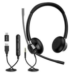 New Bee Wholesale Office USB <span class=keywords><strong>3</strong></span>,5mm Jack Office Wire Auriculares Call Center USB ENC Auriculares con micrófono de reducción de ruido - Product Image 1