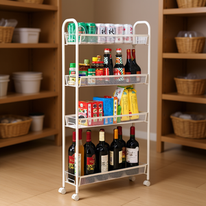 Chariot de rangement YJ à quatre niveaux en métal avec grille alvéolée et roulettes pour l'organisation et le rangement - Product Image 2