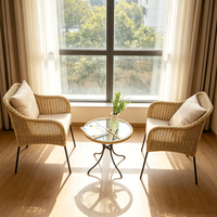 Fauteuil en rotin pour balcon avec petite table d'appoint - Mobilier de terrasse extérieur, chaise en rotin moderne pour le loisir