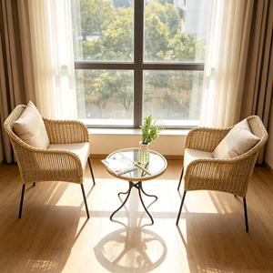 Set Poltrona in Rattan con Tavolino per Balcone - Arredamento da <span class=keywords><strong>Esterno</strong></span> per Cortile e Terrazza, Sedia Moderna in Rattan per il Relax - Product Image 4