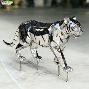 유핀 동물원 입구 정원 장식 사나운 야생 동물 예술 스테인리스 스틸 호랑이 조각상 - Product Image 4