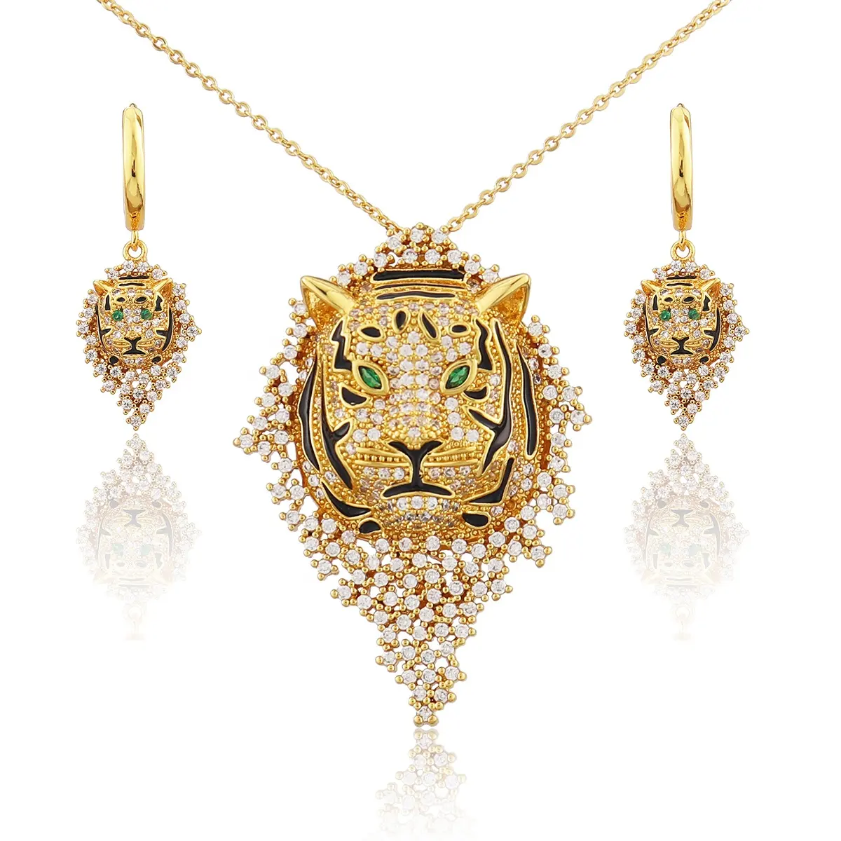 Neueste Design Frauen Schmuck Set Tier Tiger Stil Mode Halskette Ohrringe Schmuck Sets Zirkon plattiert 18 Karat Gold Schmuck Sets