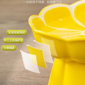 Bol à nourriture pour chat en céramique Daisy, design incliné surélevé pour la protection du cou, forme arrondie jaune, bol d'alimentation pour animaux de compagnie - Product Image 4