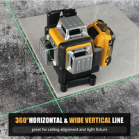 360 °   Niveau laser vert rotatif 3D à 12 lignes, outil de marquage professionnel pour la construction en extérieur, batterie au lithium DW89LG
