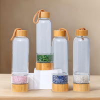 Bouteille d'eau en verre pour hydrothérapie avec pierres concassées, tasse à thé, couvercle en bambou, compartiment à ouverture étroite