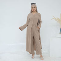 Yibaoli Fabricant 5 Couleurs Jazz Crêpe Musulman Dubaï Turquie Style Femmes Modeste Abaya 2 Pièces Pantalon Ensemble pour Femmes